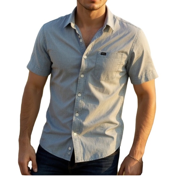 RVCA-Light Green Short Sleeve bottom up Shirt XL front pocket boys fit - Picture 5 of 5